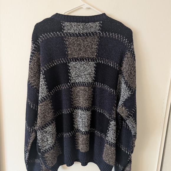 Vintage Bugle Boy Men XL V-Neck Sweater Blue Gray Eclectic Grandpa Cabin Cottage - Picture 5 of 6